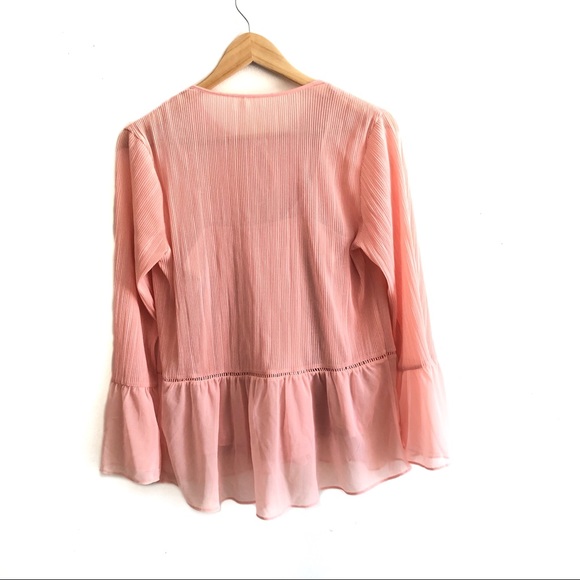 Express Sheer Bell Sleeve Coral Blouse - Picture 2 of 4
